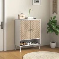 Scarpiera con Mensole Regolabili e Compartimento Aperto per 15 Paia di Scarpe, Bianco e Legno Naturale