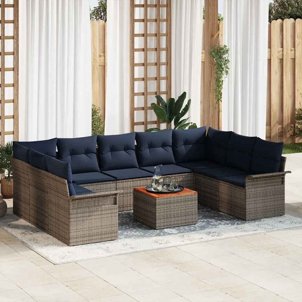 Set Divano da Giardino con cuscino 10 pcs Grigio polyrattan 3347374