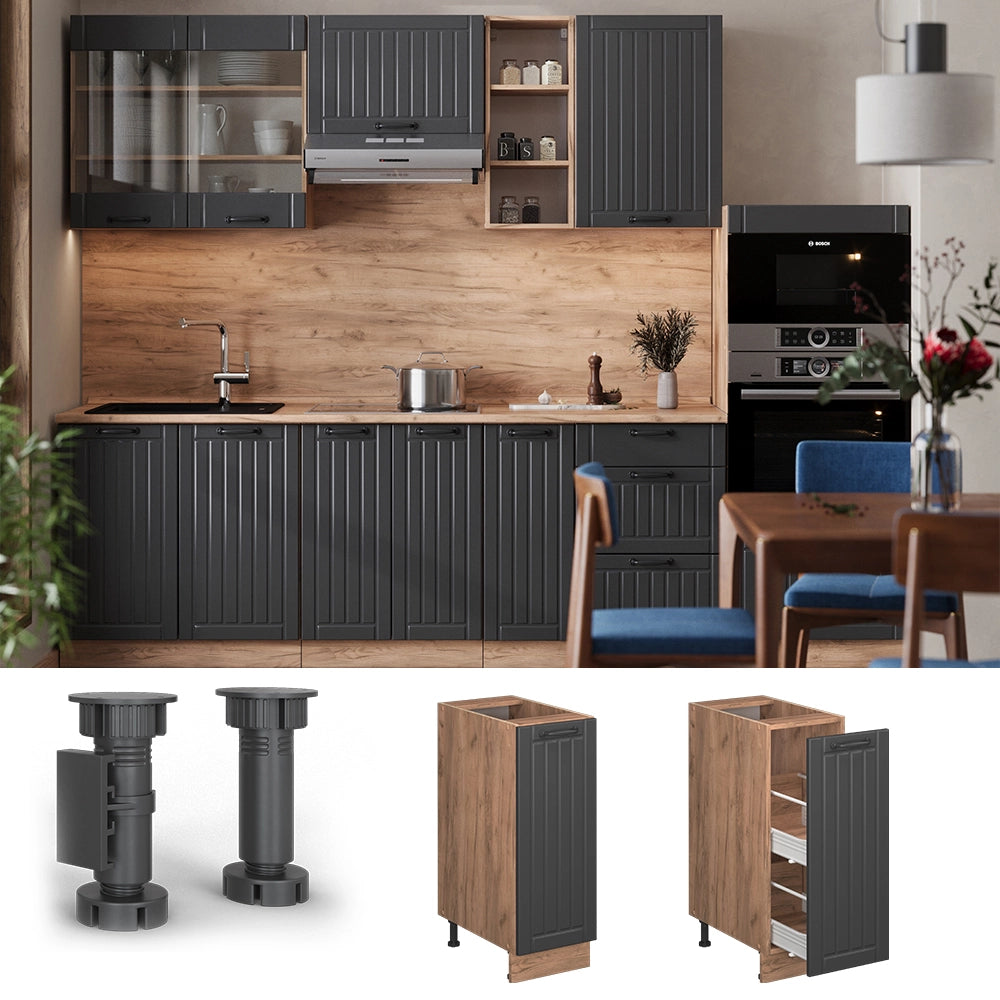 Vicco Armadio cucina dispensa alto Grigio scuro 30 cm senza piano di lavoro