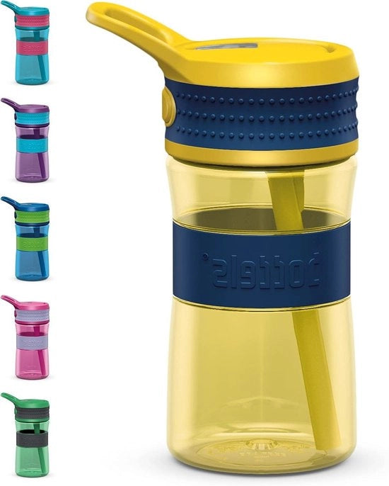 Bottiglia da 400 ml per bambini - ideale per la scuola - bottiglia da beveraggio notturna azzurro chiaro/giallo