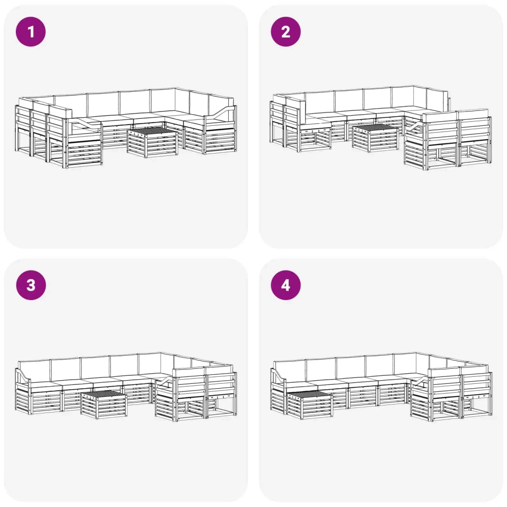Set divani 10 pcs Bianco e Grigio Chiaro 59 x 59 x 37 cm