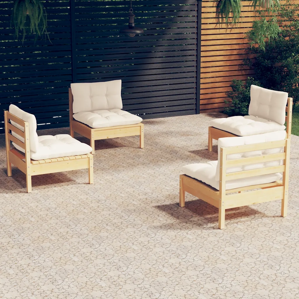 Set Salotto da Giardino 4 pz con Cuscini Crema in Legno di Pino 3096028