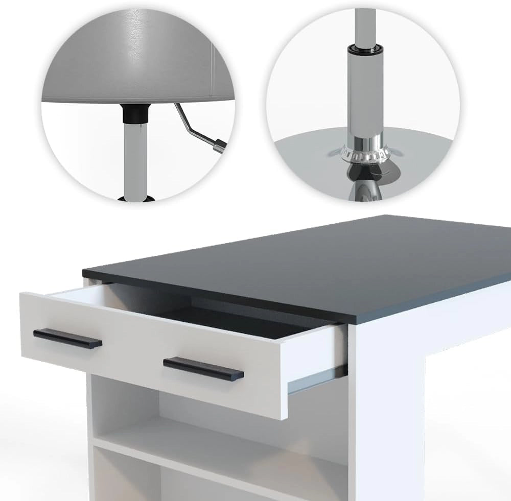 Set di tavoli da pranzo Repose, Antracite/bianco, 67 x 100 cm con 2 sgabelli, adatto come piano di lavoro o area di appoggio aggiuntiva