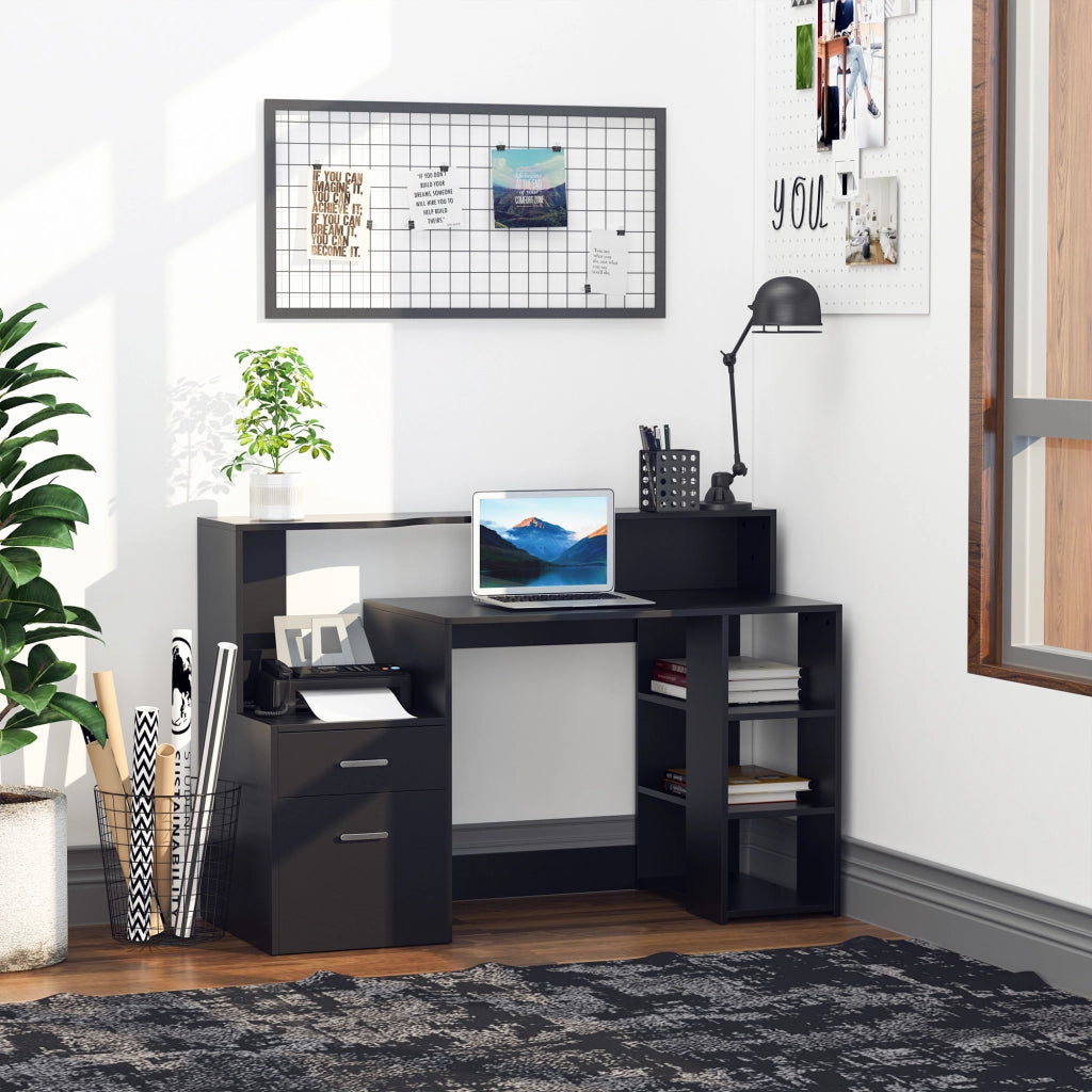 Scrivania computer con 2 cassetti e scaffale ¨C zephmum ¨C nero 137x55x92 cm