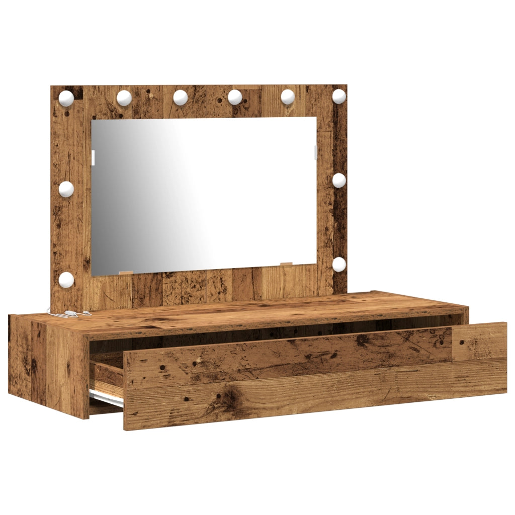 Tavolo da Trucco da Muro con Luci LED Legno Antico