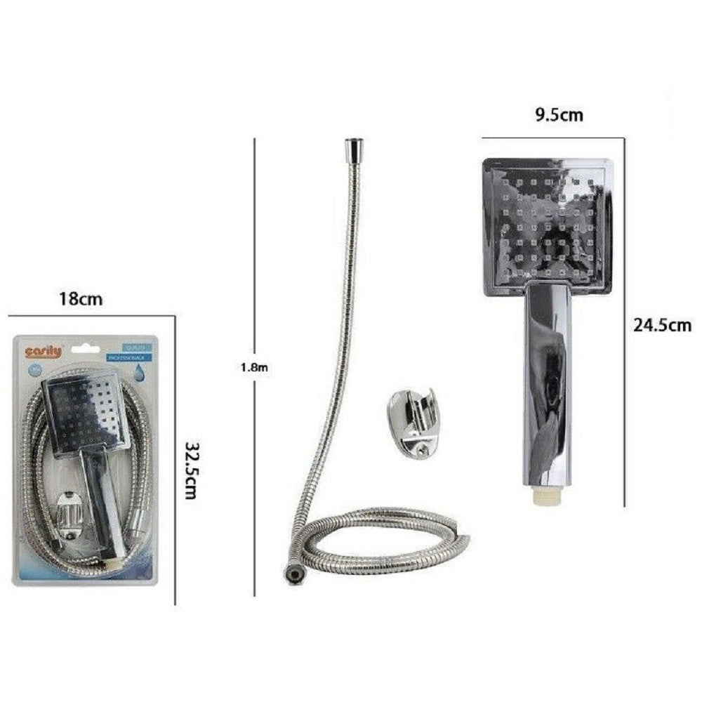 Trade Shop - Kit Doccetta Doccino Quadrato Soffione Doccia Bagno Laccio 1,8 Mt Staffa 69304 -