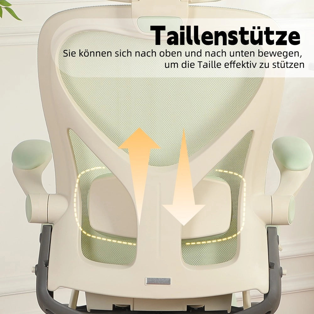 Sedia da ufficio ergonomica ¨C Minimal ¨C verde, braccioli pieghevoli, schienale a rete