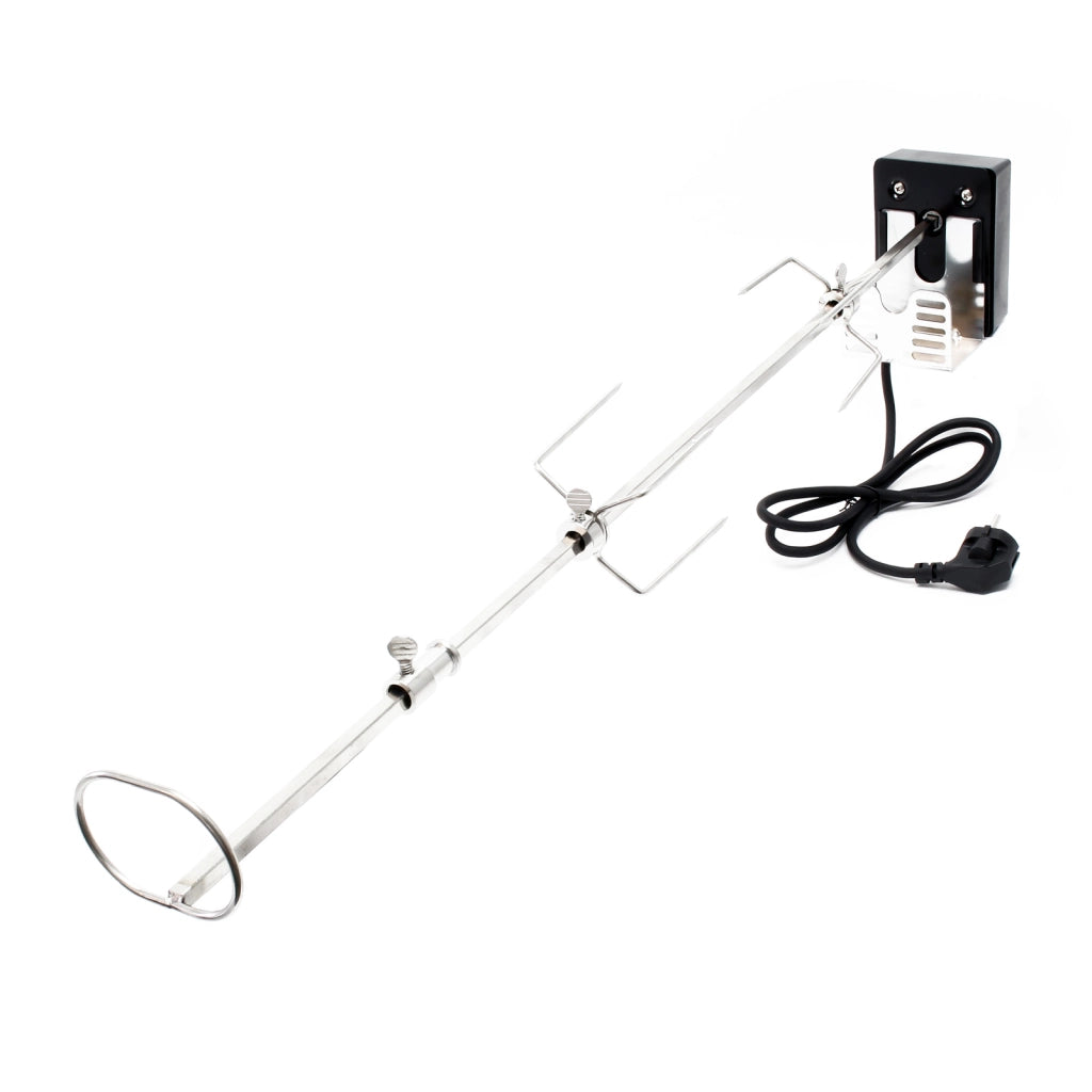 Girarrosto da barbecue 82 cm 230 V, Spiedo in acciaio inox con 2 forchettoni carne