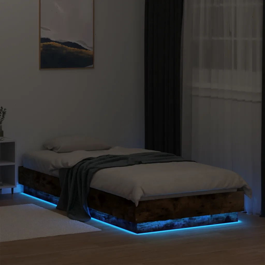 Giroletto con LED-Struttura Letto Rovere Fumo 100x200 cm