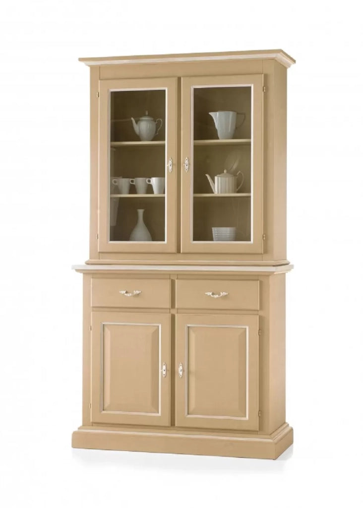 Cristalliera in legno massello 4 porte 2 cassetti arte povera laccato avorio-bianco l.121 p.51 h.227 - Mobili 2G