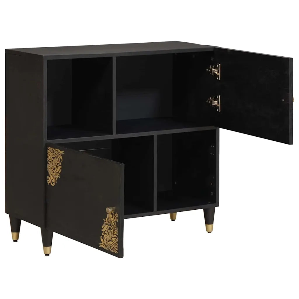 Credenza con porta Nero 80 x 33 x 75 cm Legno di mango massello