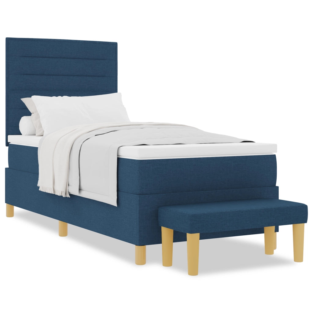 Letto Box Spring con Materasso e Panca Blu 100x200 cm Tessuto