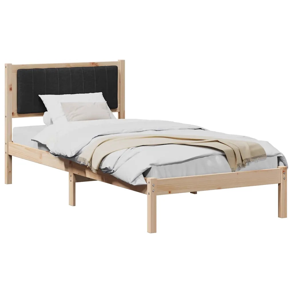 Letto con Testiera Rivestita Nero 90 x 200 cm Pino massello