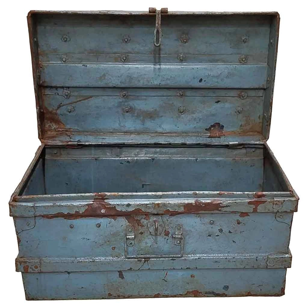 Valigia metallo artigianale blu 67x37x25h cm