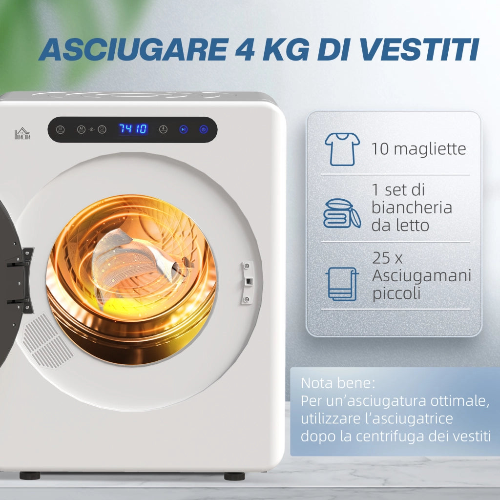 Mini Asciugatrice Elettrica 1000W da 3 kg con Display LED 49x43x61 cm Bianco