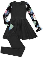 Abbigliamento da bagno per bambine, copertura islamica completa, maniche lunghe, top, pantaloni, burkini, set, UPF 50+