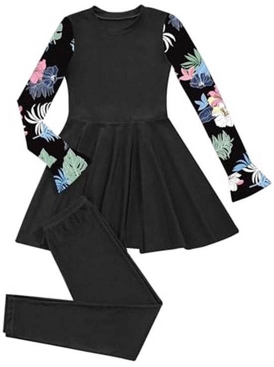 Abbigliamento da bagno per bambine, copertura islamica completa, maniche lunghe, top, pantaloni, burkini, set, UPF 50+