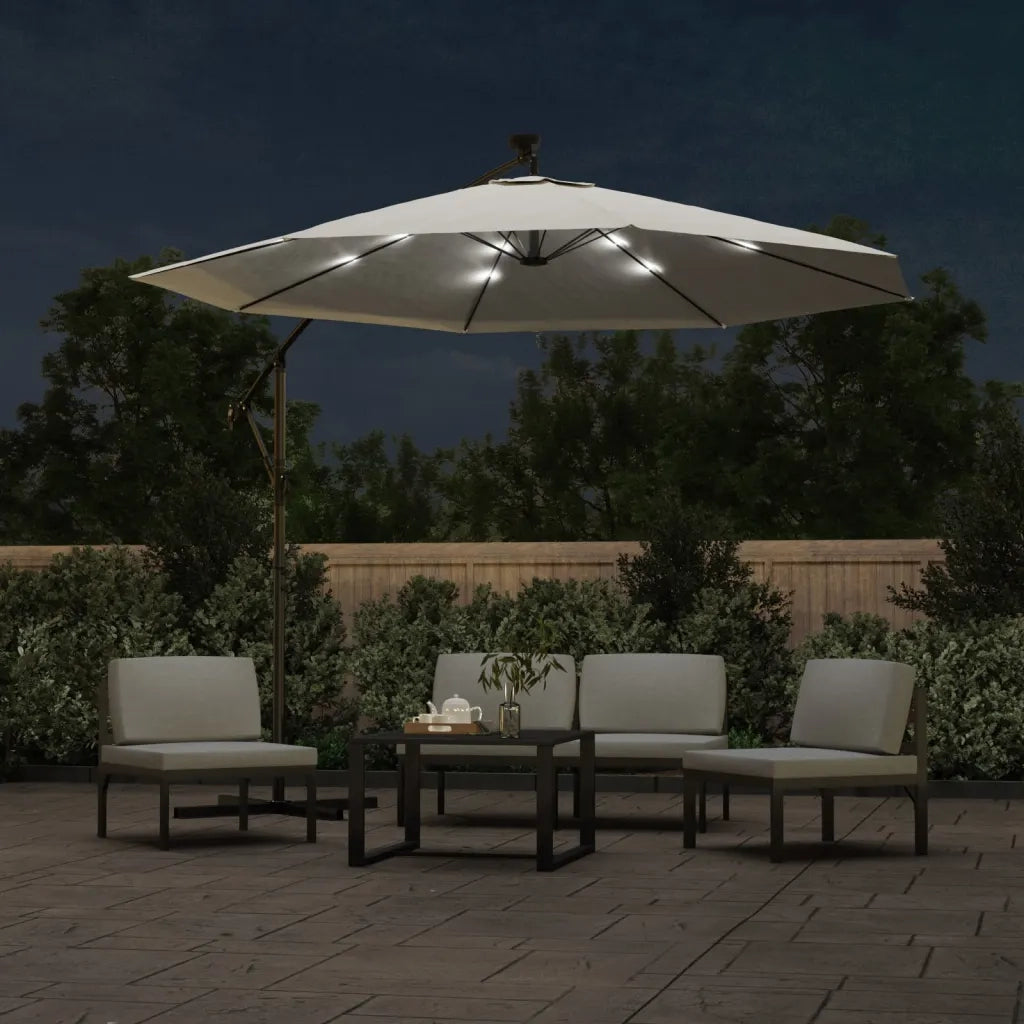 Ombrellone Pensile con Luci LED-Ombrello da giardino balcone 300 cm Sabbia Palo in Metallo