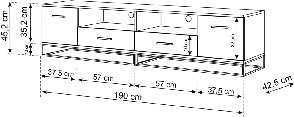 MOBILE TV PIANO TV SOGGIORNO GRAFITE ROVERE  190x45.2x42.5cm ARSEN
