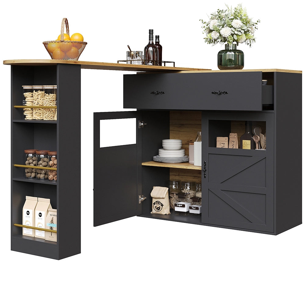 Tavolo Bar Estendibile - Xylo - 138-204??39??104 cm - Nero con Ripiani