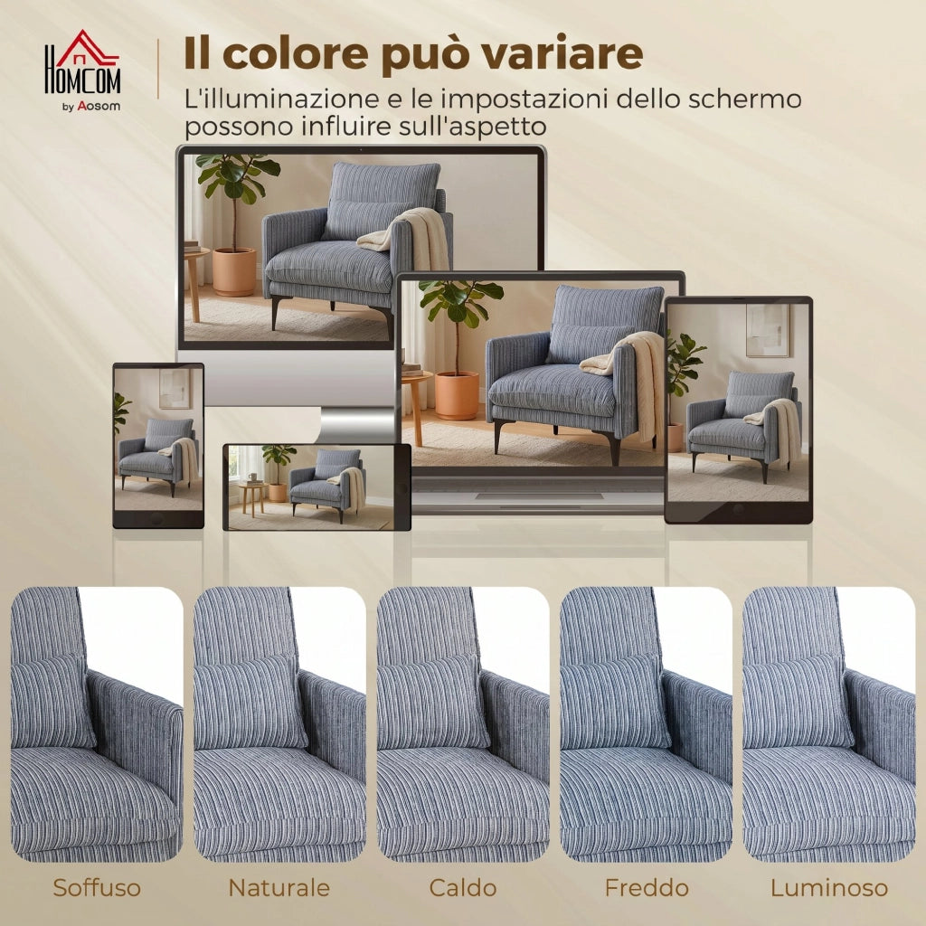 Poltrona Relax Blu in Tessuto con Cuscino Lombare e Braccioli ¨C Zephmum ¨C 100x90x80