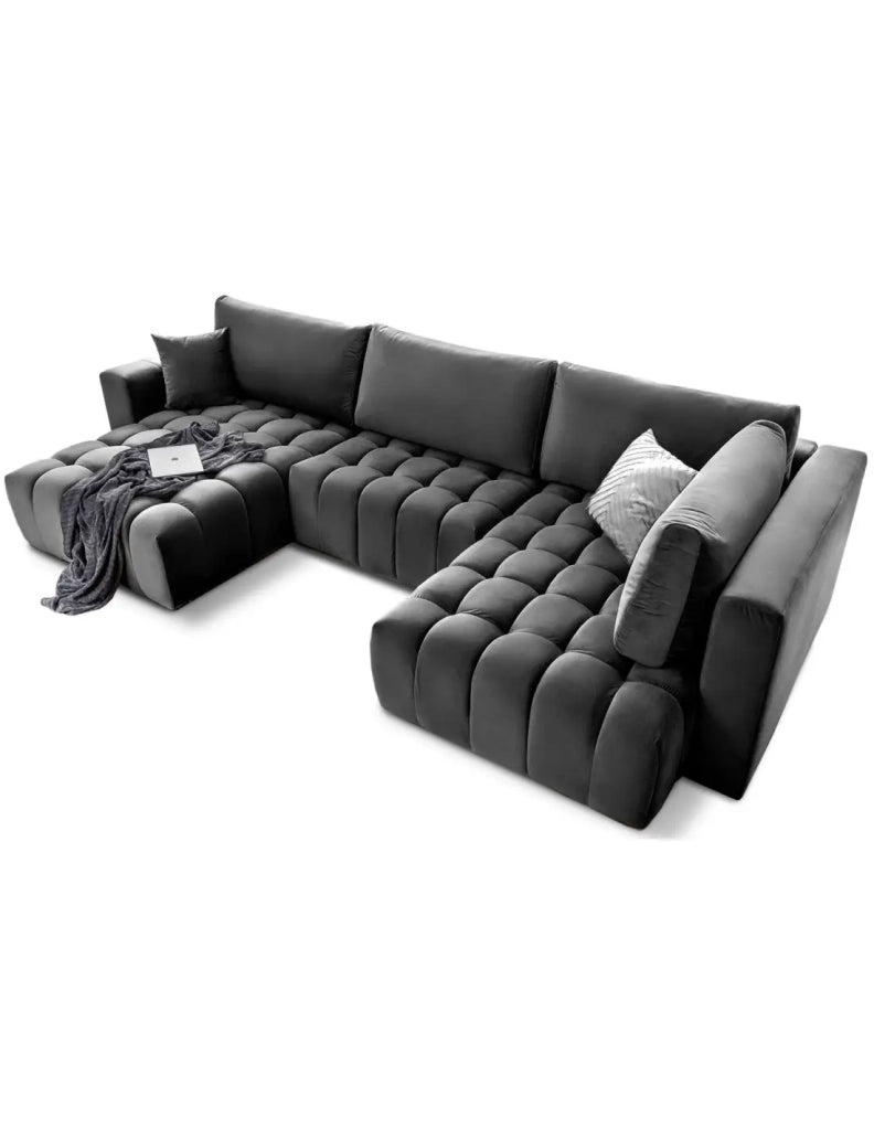 Divano angolare BONITA convertibile 6 posti grigio scuro tessuto – sinistra – 350x175cm