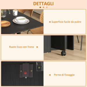 Tavolo Salvaspazio Pieghevole a 2 Ribalte per 6 Persone Nero