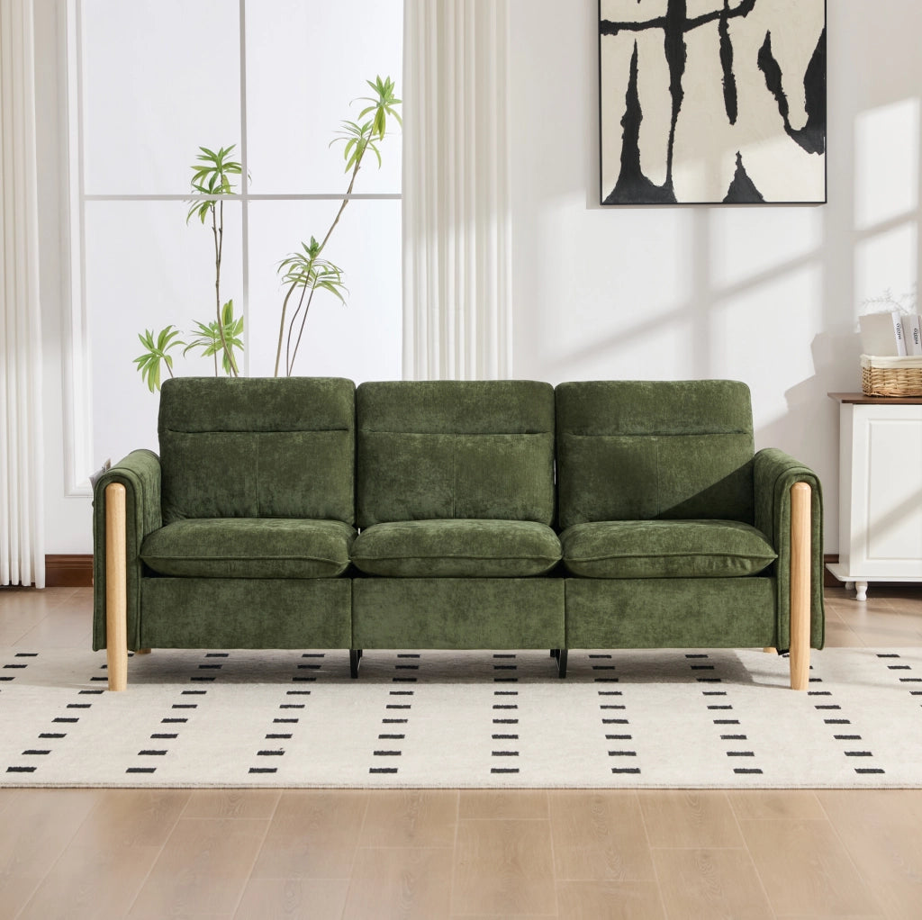 Divano angolare 3 posti 201x77x86 cm verde con contenitore, chenille e tasche laterali