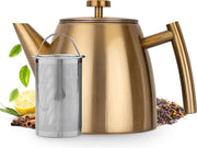Teapot a doppia parete con filtro | Acciaio inossidabile 1L | Macchina per il tè per un tè perfetto | Design elegante