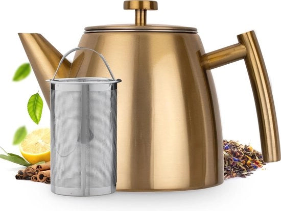 Teapot a doppia parete con filtro | Acciaio inossidabile 1L | Macchina per il tè per un tè perfetto | Design elegante