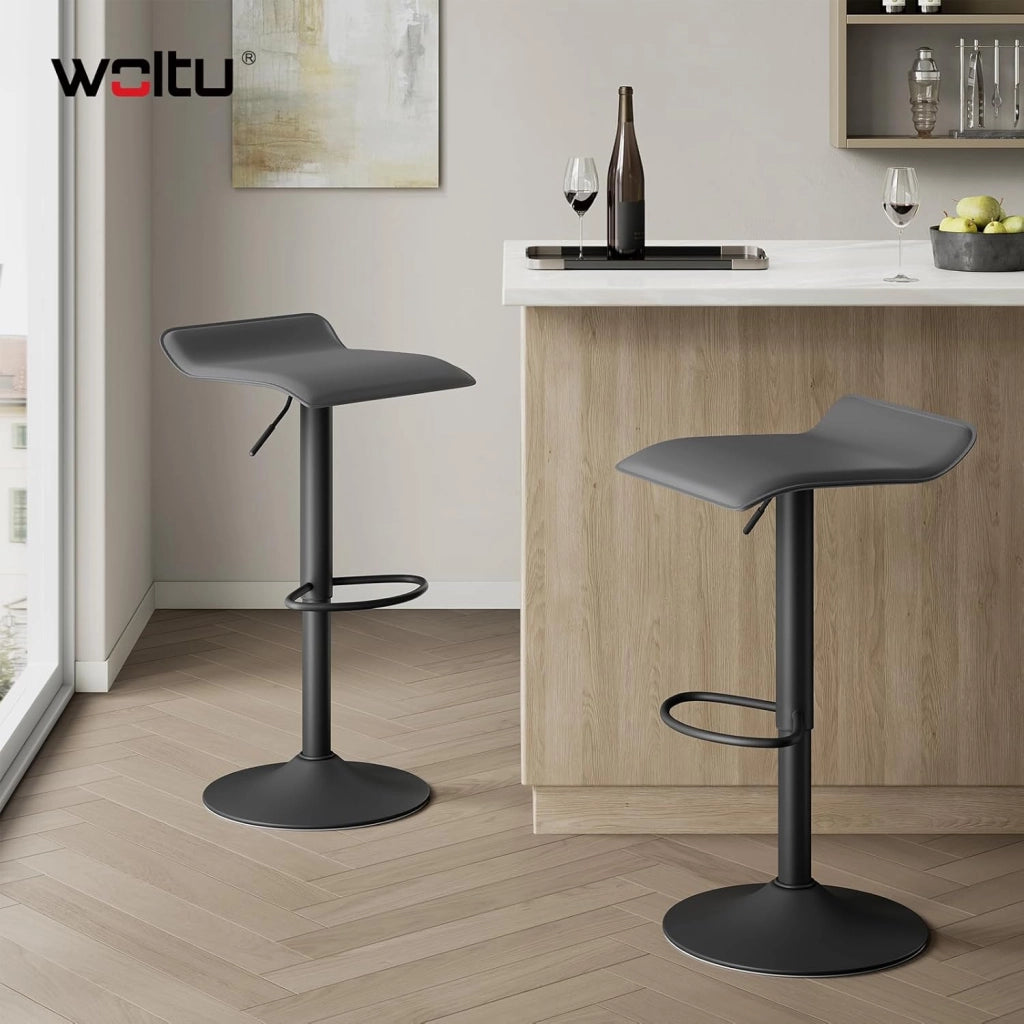 Sgabelli da Cucina Set di 4, Sgabello da Bar Colazione Regolabile in Altezza, Sgabello da Banco Girevole a 360°per Bar, Cucina, Banco, Caffè, PVC+Metallo, con Poggiapiedi, Grigio+Nero