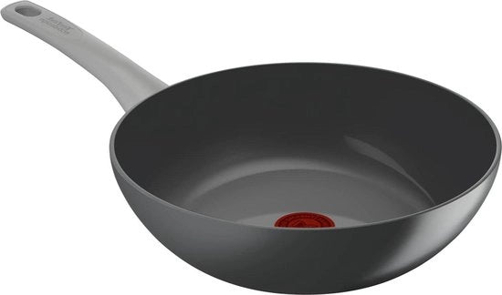 Wok in acciaio inossidabile da 28 cm - Progettato per l'ambiente - Fatto con alluminio riciclato - Senza PFAS - Adatto per induzione - Grigio