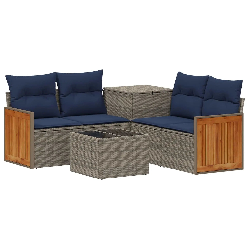 Set di divani 6 pz Grigio e Blu Navy Rattan sintetico e Acciaio 3447713