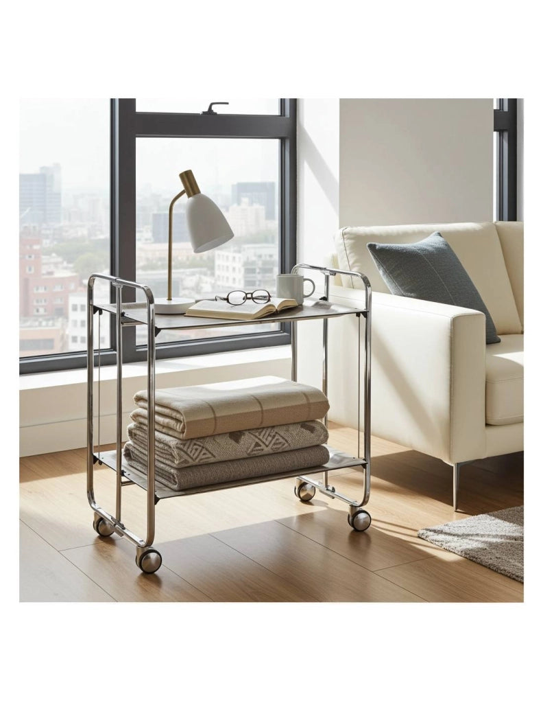 Carrello da cucina pieghevole cromato con ruote BAUHAUS 2 ripiani