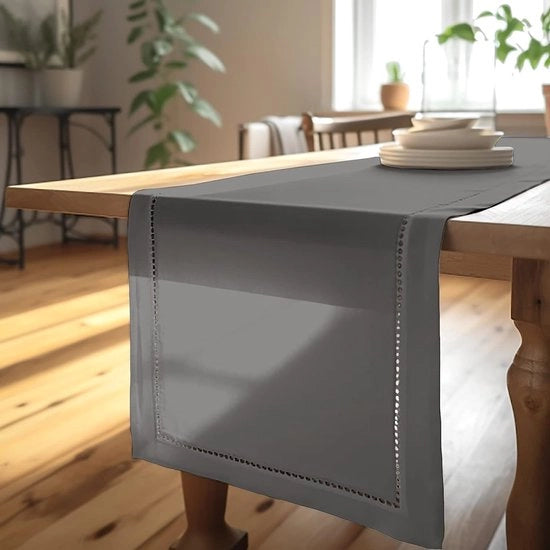 Tappeto in cotone 100%, con apertura centrale, per sale da 8 posti, dimensioni 40 x 230 cm, grigio, tovaglia decorativa per feste, casa, ristoranti e alberghi, lavabile in macchina