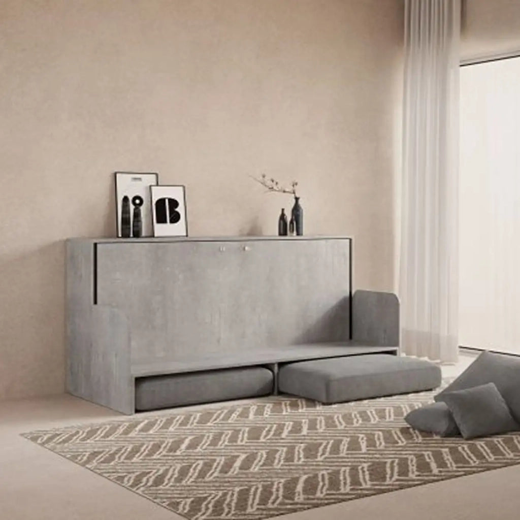 Letto singolo a scomparsa Kando con divano con materasso cemento, grigio