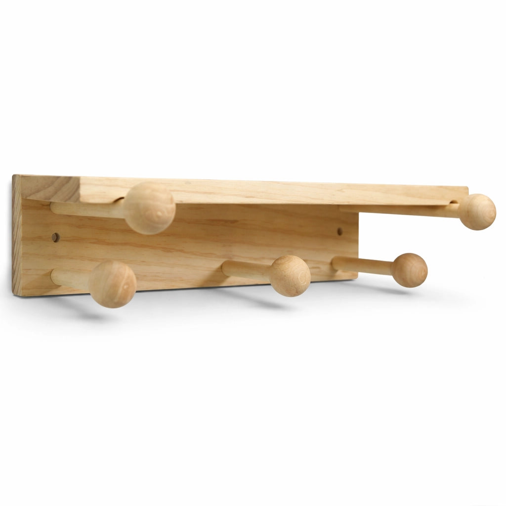 Mensola Appendiabiti in Legno Naturale 30 cm con 5 Ganci da Parete | 74211