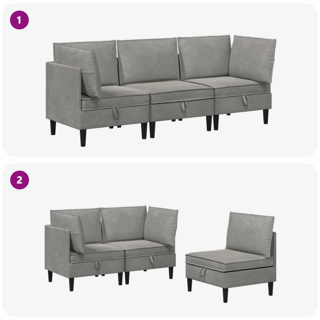 Set di mobili per il soggiorno 3 pcs Grigio Chiaro Velluto