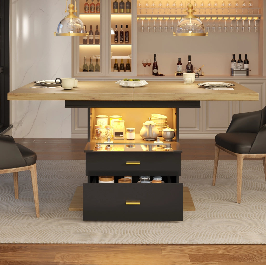 Tavolo da pranzo allungabile 110x80x75 cm con LED in MDF e metallo naturale