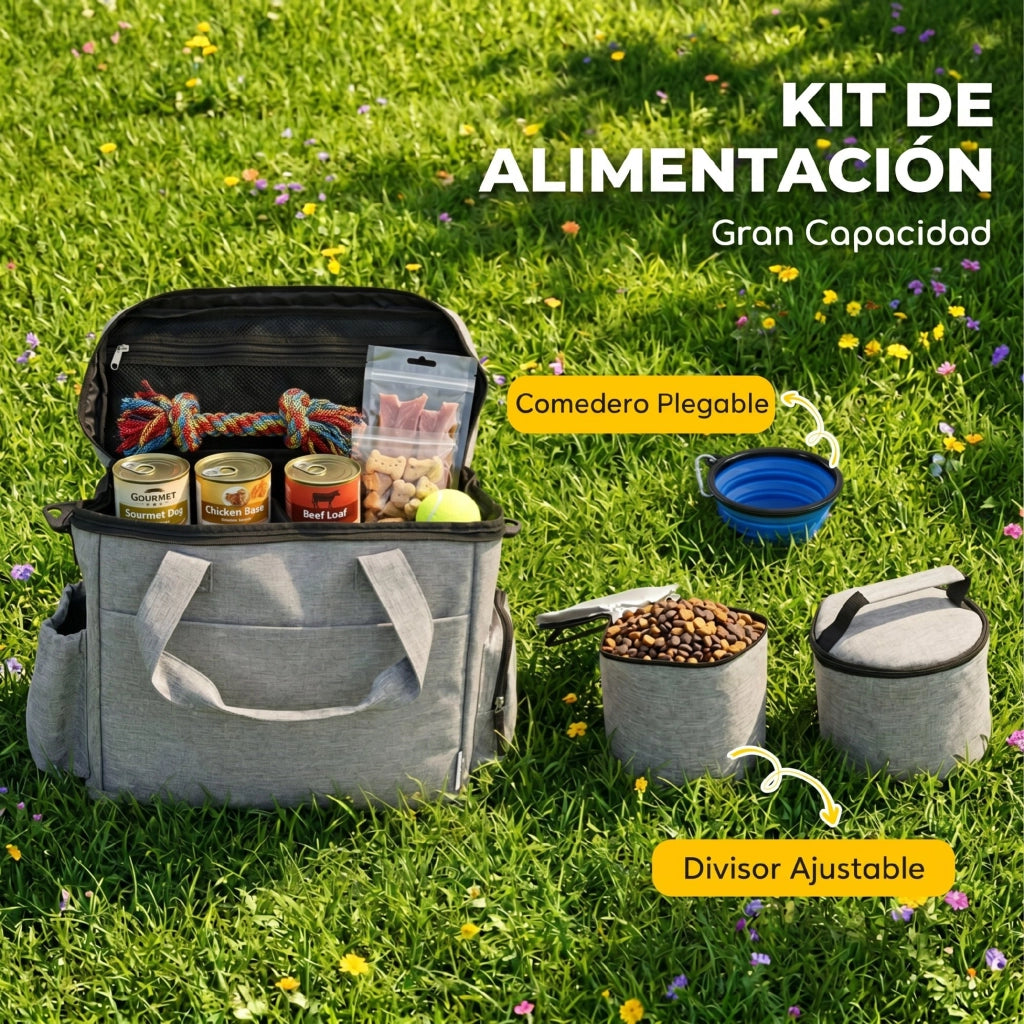 Borsa da Viaggio per Cani con 2 Contenitori e Ciotola Pieghevole ¨C Zephmum ¨C Grigio Chiaro