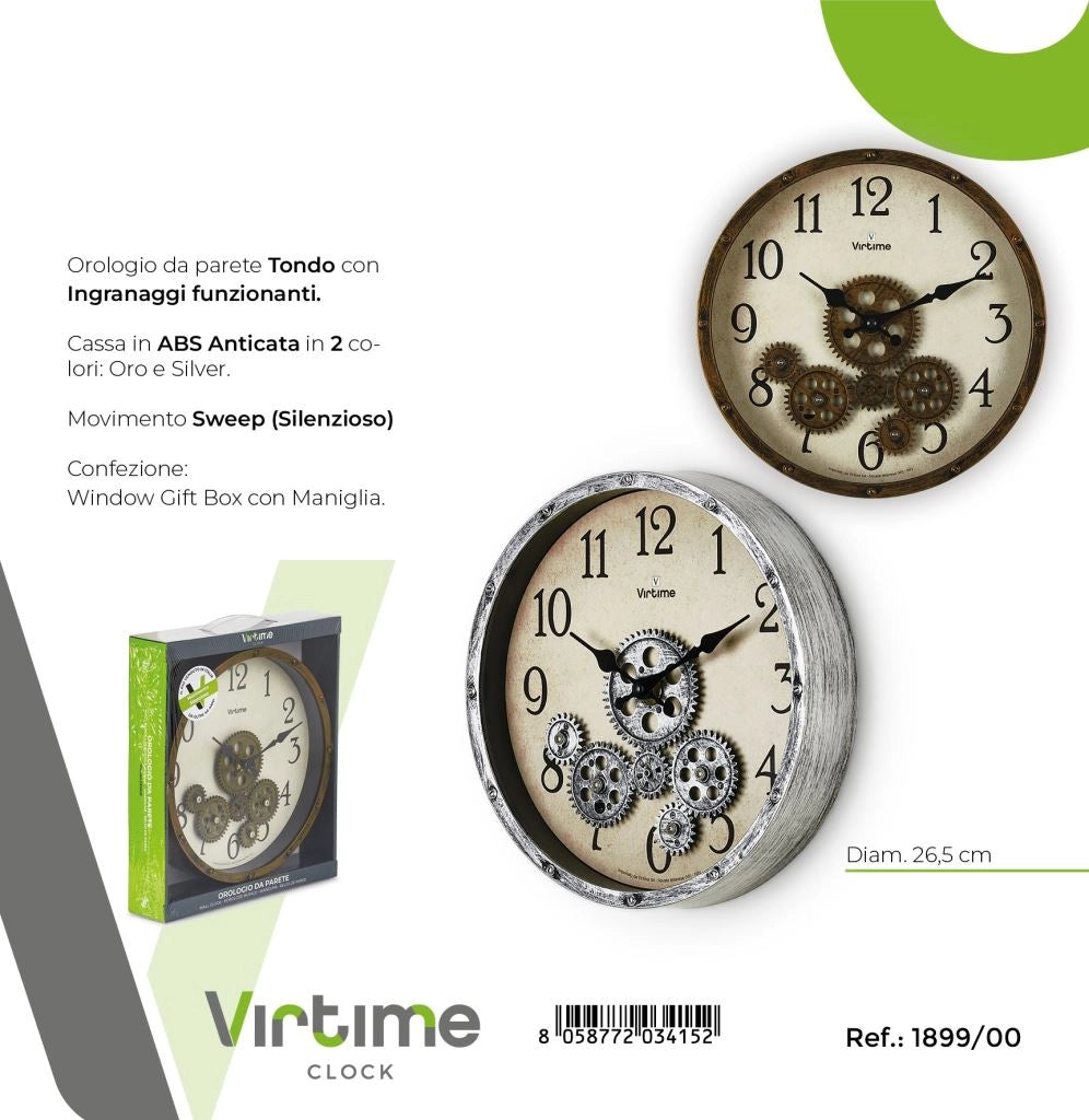 1 Pezzo Orologio da Parete in ABS con Ingranaggi Funzionanti 26,5 cm 2 Decori