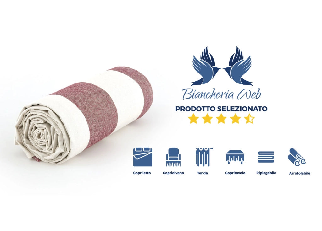 Telo Arredo Granfoulard Copritutto Cotone Made Italy Vari Disegni Arredatutto Copriletto Multiuso - 2 Piazze - Riga Fascia Bordeaux