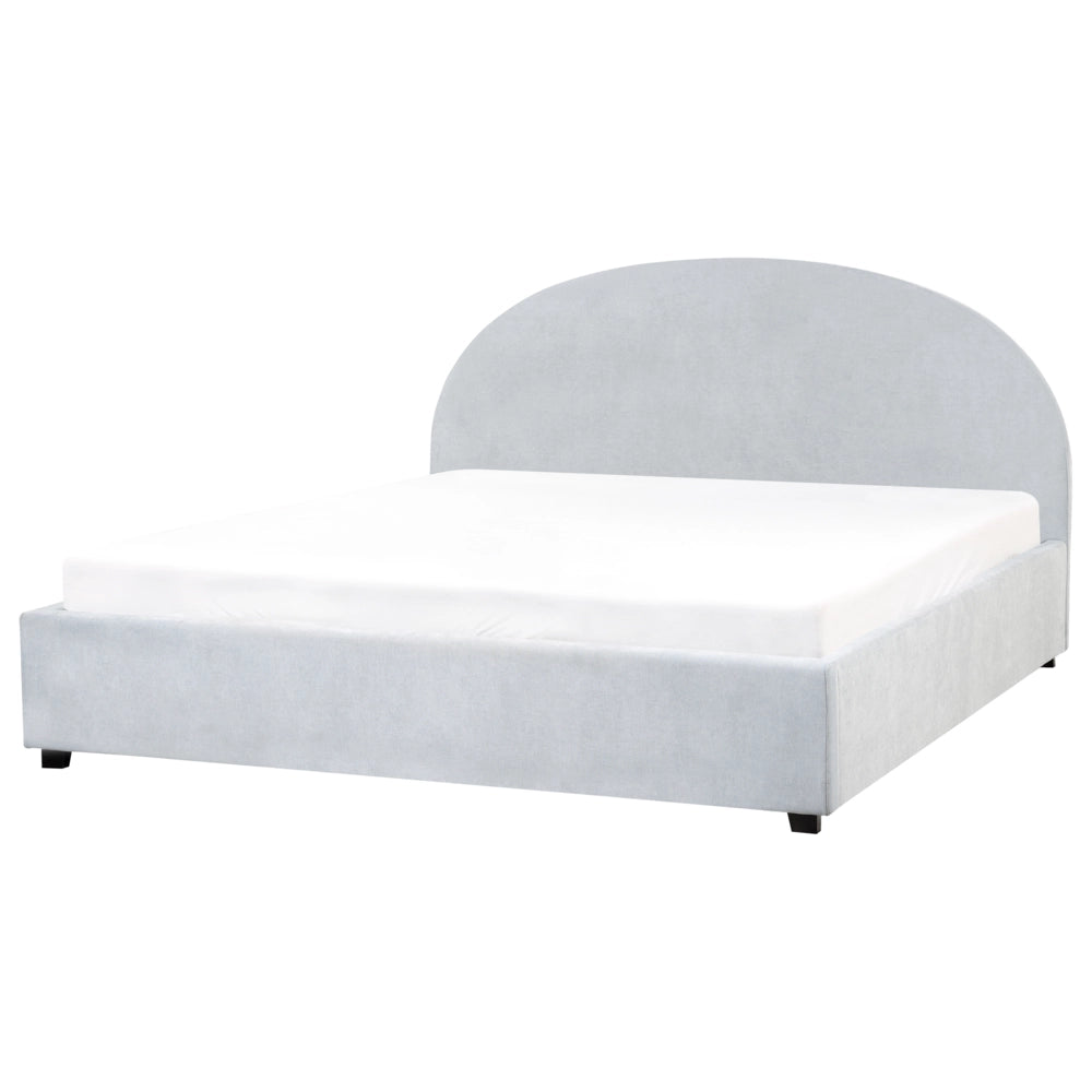 Letto contenitore matrimoniale di ciniglia imbottito tessuto azzurro retrò minimalista 180 x 200