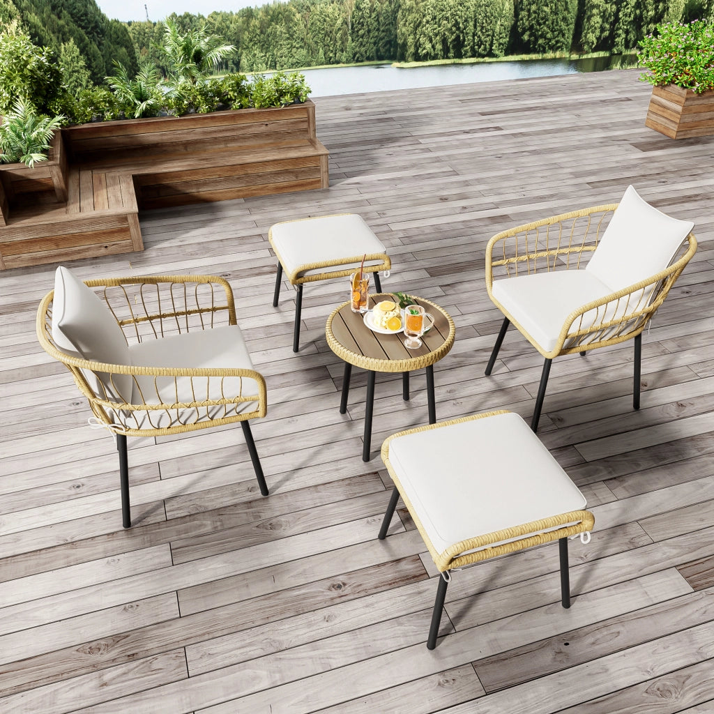 SET TAVOLO GIARDINO 5 PEZZI 67,06x67,06x42,16 cm Rattan Bianco e Naturale