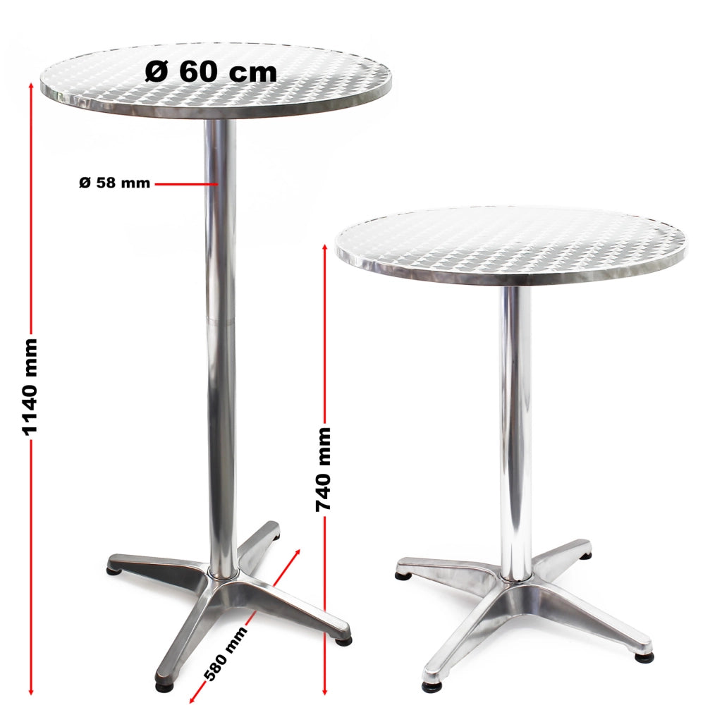 Tavolo alto da bar rotondo pieghevole alluminio altezza regolabile 74/114 cm Ø 60 cm