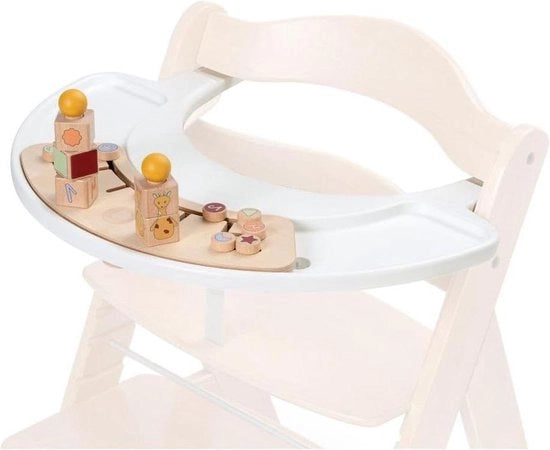 Tavolo di attività e set di accessori in legno FSC certificato per seggiolini per bambini Alpha Plus e Beta Plus - giocattolo motorio giraffa bianca