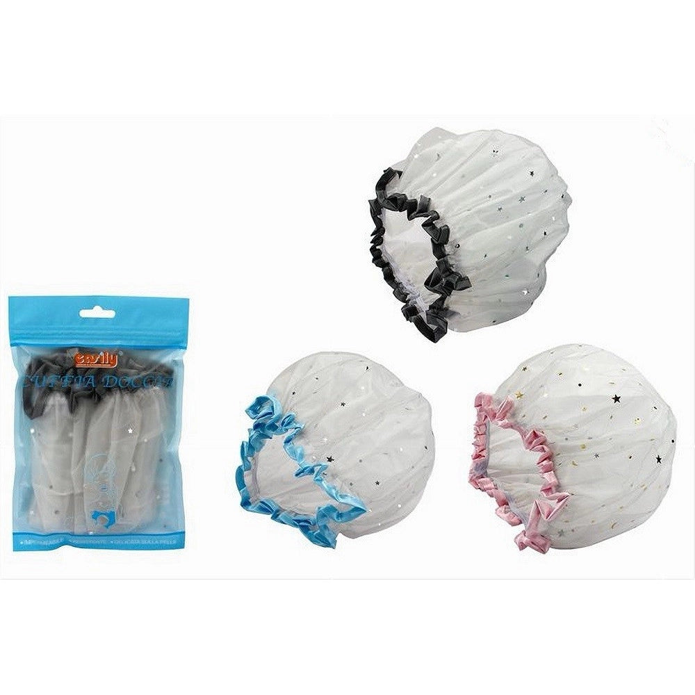 Trade Shop - Set 2 Pz Cuffia Per Doccia Bagno Elastico Bordino Stelle Protegge Capelli 59708 -