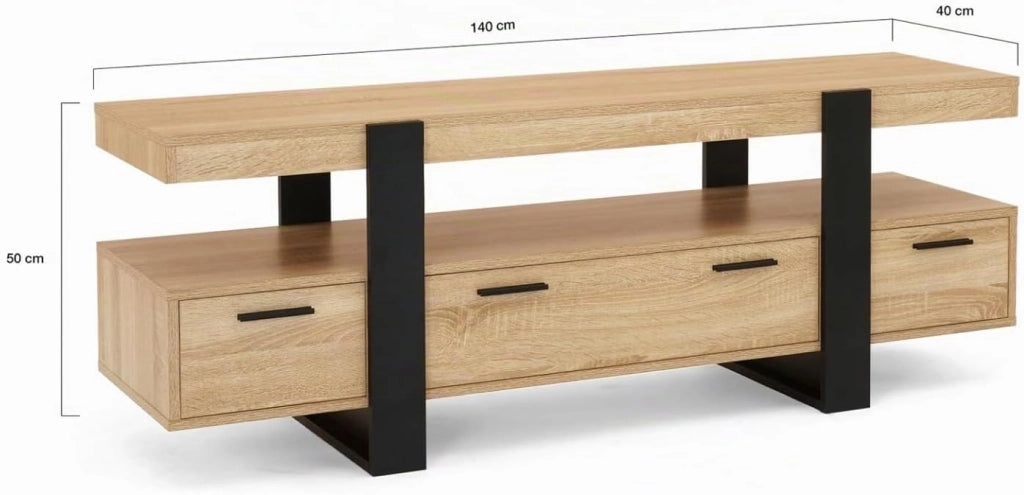 Porta TV PHOENIX 140 cm con cassetti in legno e nero