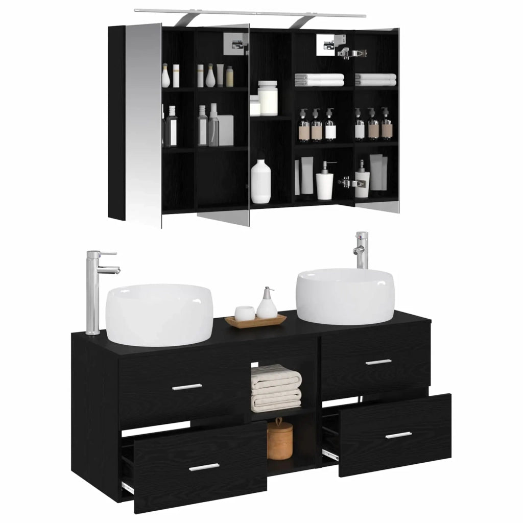 Set di mobili per il bagno 4 pcs Rovere Nero 3407016