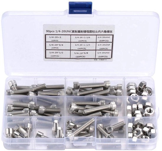Set di viti a 6 facce in acciaio inossidabile, 90 pezzi, 6 dimensioni, con scatola di trasporto trasparente e corrosione resistente